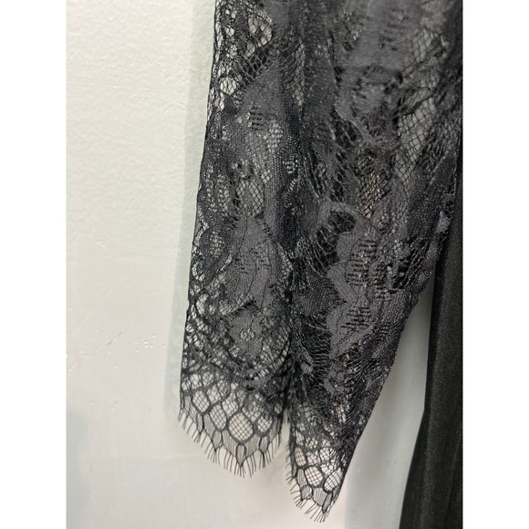 Black Satin Lace Kimono Robe Long Full Sleeve Maxi Duster Womens Large - Picture 8 of 9
